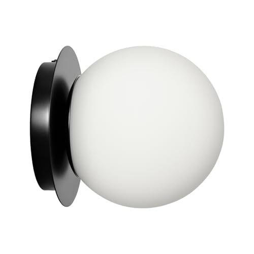 Modern Black Globe Wall Sconce，Single Light with Milk Glass Shade | 6" Minimalist Spherical Vanity Sconces,Contemporary Small Brass Ball Lights Fixture for Entryway Bedside Bathroom,E26 Base - color: Black - Milk Glass, size: 1-Light