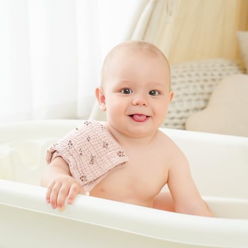 Bearmoss 12 Pack Baby Muslin Washcloths, 100% Cotton 10"x10" Face Towels | Soft Absorbent Bath Wash Cloths and Burp Cloths for Newborn Infants Kids Girls & Boys (Pink Purple) - color: Pink Purple