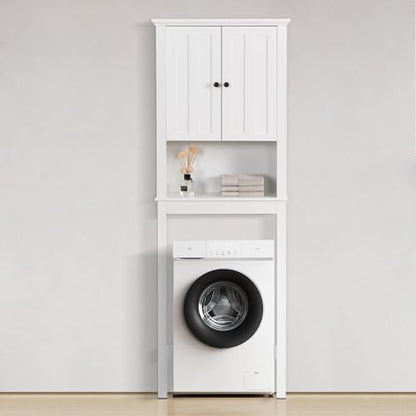 Over The Toilet Storage Cabinet, Bathroom Storage Cabinet Organizer with Double Doors and Adjustable Shelf, 23.62x7.72x67.32 inch,Bathroom Space Saver,White