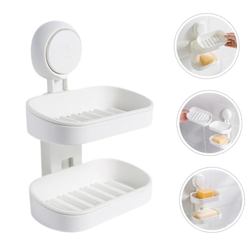 Double-Layer Wall Mount Soap Dish Holder with Suction Cup No Drilling Bathroom Soap Box for Shower Abs Material Draining Tray Extends Bar Life Easy Install Organizer