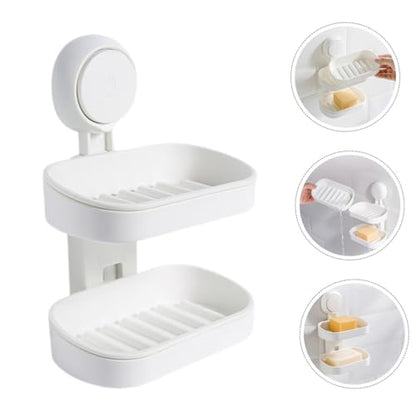 Double-Layer Wall Mount Soap Dish Holder with Suction Cup No Drilling Bathroom Soap Box for Shower Abs Material Draining Tray Extends Bar Life Easy Install Organizer
