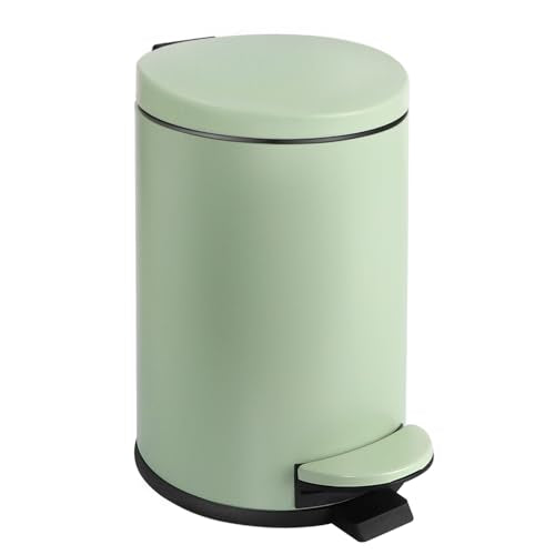 TIPGO Small Bathroom Trash Can with Lid Soft Close, 1.2 Gal, Green | Hands-Free Step Pedal, Removable Inner Bucket, 4.5 Liters, Round Stainless Steel Garbage Can for Bedroom, Office, Kitchen - color: Green