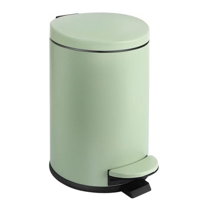 TIPGO Small Bathroom Trash Can with Lid Soft Close, 1.2 Gal, Green | Hands-Free Step Pedal, Removable Inner Bucket, 4.5 Liters, Round Stainless Steel Garbage Can for Bedroom, Office, Kitchen - color: Green