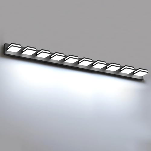 IZORRO LED Modern Bathroom Lights Fixtures(10-Light,Dimmable),Matte Black Acrylic Wall Lighting,Vanity Lights for Bathroom Over Mirror - 6000k 46In （No Assembly Required） - color: Black, size: 10 - Light