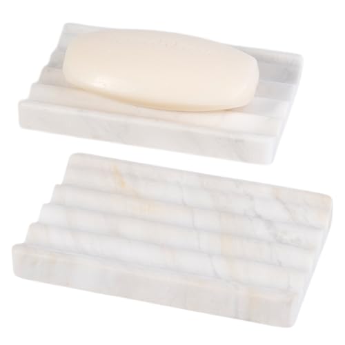 2 Pcs Soap Holder for Bathroom, Marble Soap Dish for Kitchen Countertop, Soap Tray Draining with Creative Wavy Design, Bar Soap Saver for Bath Tub, Sponges, Italian Natural Stone(Agiax) - color: Agiax