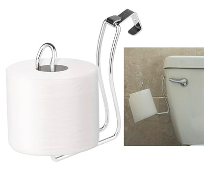 Over The Tank Toilet Paper Holder, No Drill Bathroom Tissue Roll Dispenser | RV toilet paper holder & hanging roll dispenser. Rust resistant chrome bathroom storage organizer for small camper spaces.