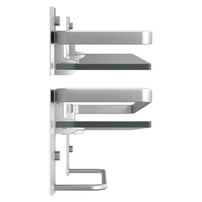 Bathroom Shelves Wall Mounted, Clear Tempered Glass Shelf with Towel Bar, Hand Towel Holder(Matte Silver) - color: Silver, size: Combo Set