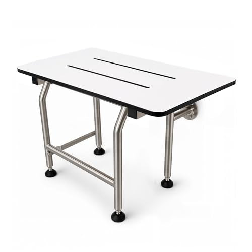Wall Mounted Phenolic Folding Shower Seat with Legs - Handicap Shower Chair for Elderly & Disabled, Heavy Duty Bath Seat, ADA Compliant Foldable Bathroom Bench - 18" Length, White, 400 lbs Capacity | Handicap Shower Chair, Elderly & Disabled, Heavy Duty B