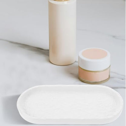 Totority Elegant White Ceramic Bathtub Tray with Large Capacity, Minimalist Design, Easy to Clean Vanity Tray for Bathroom, Decorative Cosmetic Holder and Phone or Book Rest