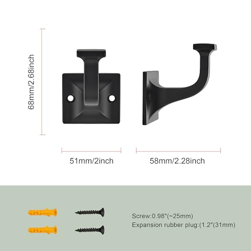 CHIVS Heavy Duty Sold Zinc Towel Hooks, Wall Mounted Square Robe Hooks for Bathroom, Kitchen, Bedroom, Hotel ，Matte Black Wall Hook 5 Pack - color: Matte Black