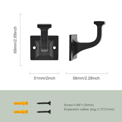 CHIVS Heavy Duty Sold Zinc Towel Hooks, Wall Mounted Square Robe Hooks for Bathroom, Kitchen, Bedroom, Hotel ，Matte Black Wall Hook 5 Pack - color: Matte Black