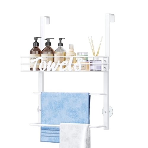 SWTYMIKI Over the Door Towel Racks for Bathroom - 3-Tier Wall Mounted Bathroom Towel Storage Organizer Holder with Metal Shelf, White - color: 3 Tier-white