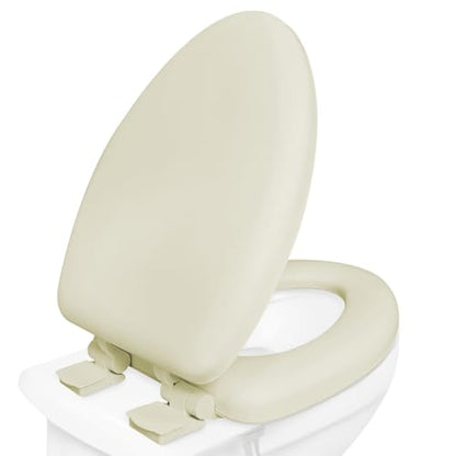 Plexon Soft Cushioned Toilet Seat, Elongated Bone, Slow-Close Lid & Seat, Quick-Release Hinge, Easy To Clean & Change - color: Bone, size: Elongated