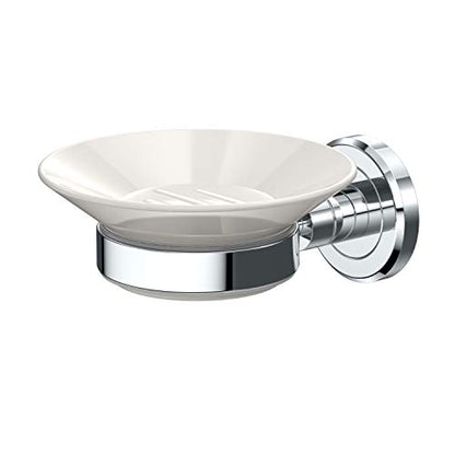 Gatco 1940 Latitude II Wall Mounted Porcelain Soap Dish with Chrome Holder, White/Chrome, 2.1" H x 4.31" W x 5.25" D - color: Chrome/White, style: Latitude II