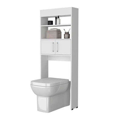 Over-The-Toilet Bathroom Storage Cabinet with Shelves, Space-Saving Bathroom Organizer with 2 Doors, Tall Toilet Shelf Cabinet for Bathroom Storage & Organization