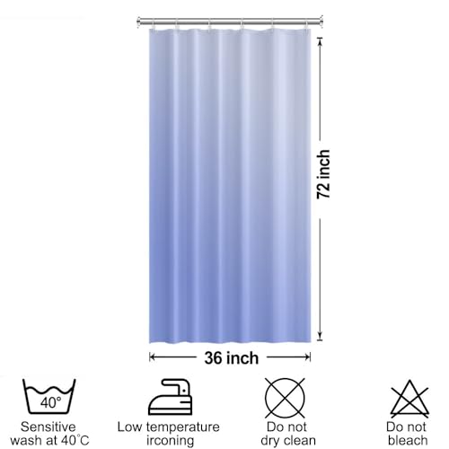 Ombre Blue Stall RV Shower Curtain with Hooks 36x72inches | Machine Washable Waterproof, Modern Solid Boho Gradient, Bathroom Dorm Hotel Room Divider, Easy to Install, Window Curtain - color: Blue, size: 36"W x 72"L (Pack of 1)