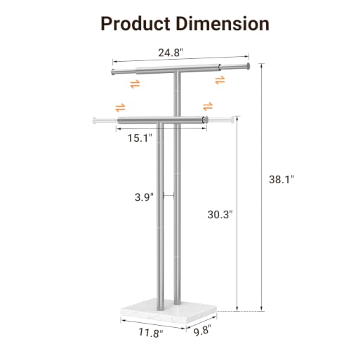 ELYKEN Standing Towel Rack for Bathroom, Adjustable 2-Tier Towel Stand | Weighted Marble Base, Brushed Stainless Steel, Freestanding Design, Holds Bath Towels, Rust Resistant, Ideal for Bathroom - size: 2 Tiers