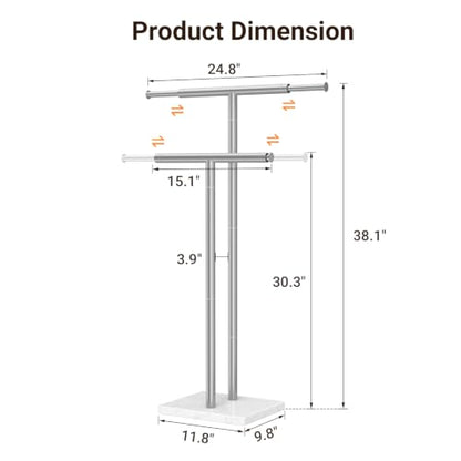 ELYKEN Standing Towel Rack for Bathroom, Adjustable 2-Tier Towel Stand | Weighted Marble Base, Brushed Stainless Steel, Freestanding Design, Holds Bath Towels, Rust Resistant, Ideal for Bathroom - size: 2 Tiers