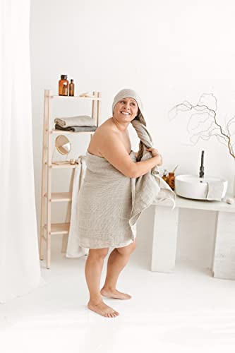 Open Weave Exfoliating Bath Towel - Natural 100% Linen Flax - Quick Dry Hair Towel Wrap for Women - Thin Lightweight Bath Towel 30x54-Inch - size: 30x54 Inch Bath Towel