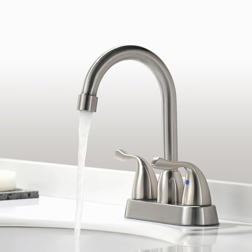 2 Handle Brushed Nickel Bathroom Sink Faucet - 4 Inch Centerset Faucet Bathroom 2 or 3 Hole Lavatory Faucet Bathroom Vanity Sink Faucets with Pop-up Drain and Supply Lines - color: ‎Brushed Nickel