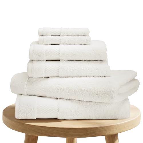 BIOWEAVES 100% Organic Cotton 700 GSM Plush 6-Piece Towel Set GOTS Certified, 2 Bath Towels, 2 Hand Towels & 2 Washcloths - Ivory - color: Ivory, size: 6 Pc Towel Set