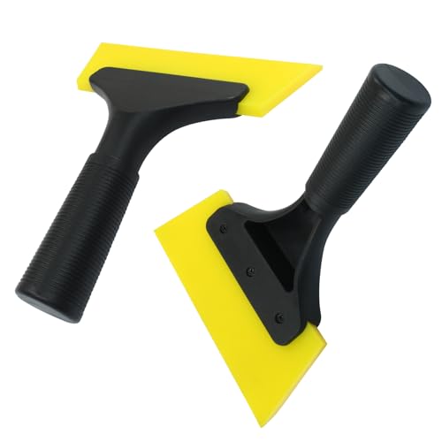 Hordion 2Pcs Small Squeegee 5" Rubber Blade Window Tint Squeegee Yellow | Mini Wiper for Car Windshield Mirror Shower Auto Cleaning - color: Yellow