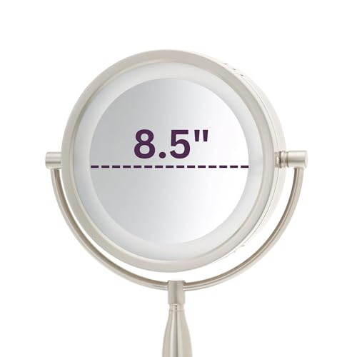 JERDON Lighted Makeup Mirror with 7X Magnification - Nickel - LT856N | Two-Sided 1X View, 8.5" Round Frame, Halo Lighting, 16" Tall