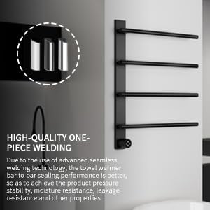 VJASS Electric Heated Towel Warmer with Timer, Wall Mounted Stainless Steel Towel Rack, 4-Bar Fast Heating Towel Drying Rack for Bathroom, Hardwired/Plug-in Options (Matte Black) - color: Matte Black