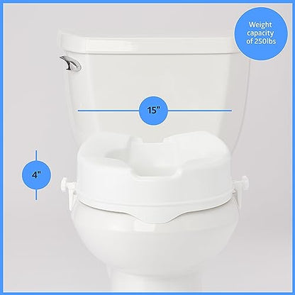 Medline Raised Toilet Seat with Secure Side Locks, 4" Elevation - 250 lbs. Capacity, for Seniors, Elderly, Independent Adults and Disabled Adults - 1 Ct.