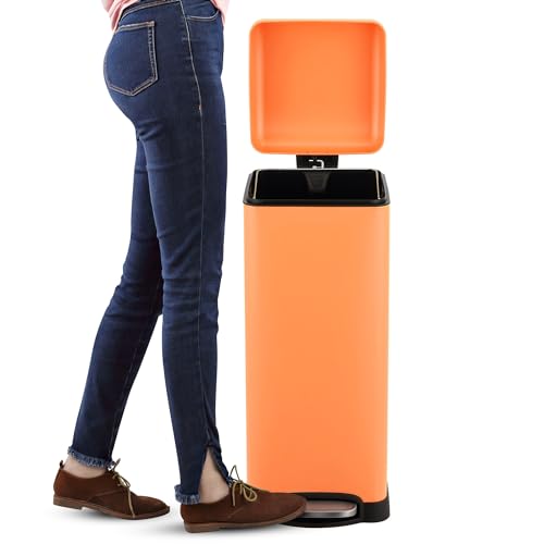 happimess Betty 8 Gal Step Trash Can Soft-Close Lid, Carrot Cake | Removable Liner, Semi-Rectangular, Steel Pedal, Iron Powder Coated, 27" Height, Non-Skid Base - color: Carrot Cake