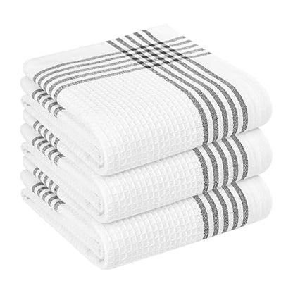 Black and White Kitchen Towels 3 Pack, 16x26 Inch, 100% Cotton Waffle Weave, Super Absorbent, Quick Dry, Reusable Dish Towels for Cleaning, Drying, Cooking, Washing - color: Black, White, style: 3 Pack