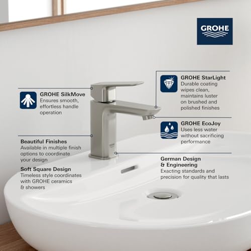GROHE Cubeo S-Size Single-Hole Single-Handle Bathroom Faucet,Brushed Nickel - color: Brushed Nickel, size: S-Size