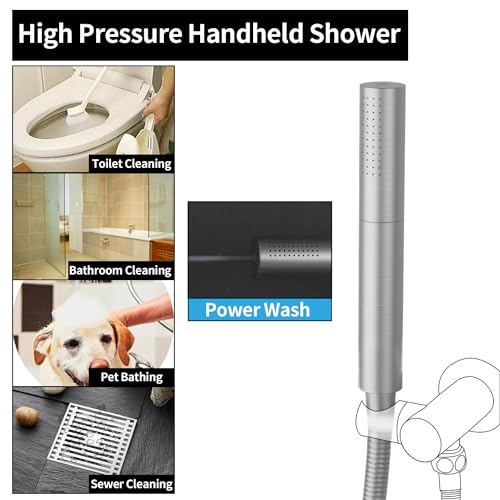 AYIVG Brushed Nickel Finish Round Brass 2 In 1 Function High Pressure Handheld Shower Head Sprayer Hand Shower Wand with 59 Inch Hose For Bathroom Shower System - color: Brushed Nickel