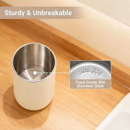 Unbreakable Stainless Steel Toothbrush Holder Tumbler Cup for Bathroom 13oz | Reusable Kids Bathroom Tumbler Cup & Tooth Brush Holder, Countertop Toothpaste Organizer Storage Set, White 2 Pack - color: White
