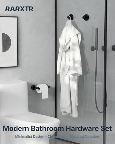 RARXTR 3PCS Bathroom Hardware Set, Matte Black Wall Mounted Toilet Paper Holder, 2 Suction Cup Towel Hooks, Bathroom Accessories SUS 304 Stainless Steel, Rust-Proof, Modern - color: Matte Black