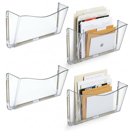 Azar Displays 250035 Clear Single Pocket Wall File with double-sided adhesive tape, 4 pack - color: CLEAR, style: Adhesive