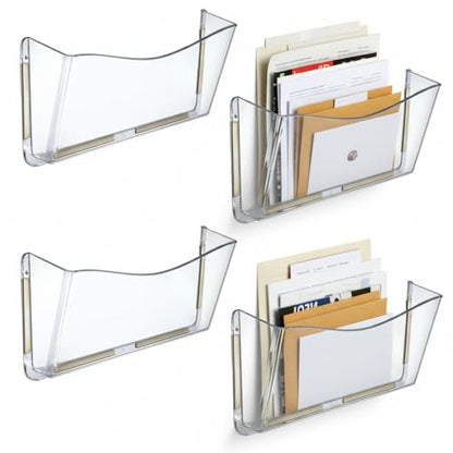 Azar Displays 250035 Clear Single Pocket Wall File with double-sided adhesive tape, 4 pack - color: CLEAR, style: Adhesive