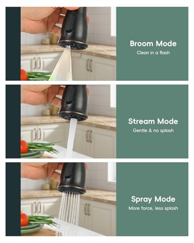 DAYONE 3 Holes Kitchen Sink Faucets with Soap Dispenser and Separate Handle, 2 Holes Pull Down Oil Rubbed Bronze Sink Faucet for Kitchen, Single Handle High Arc, DAY-279ORB - color: Oil Rubbed Bronze, style: 3 Holes