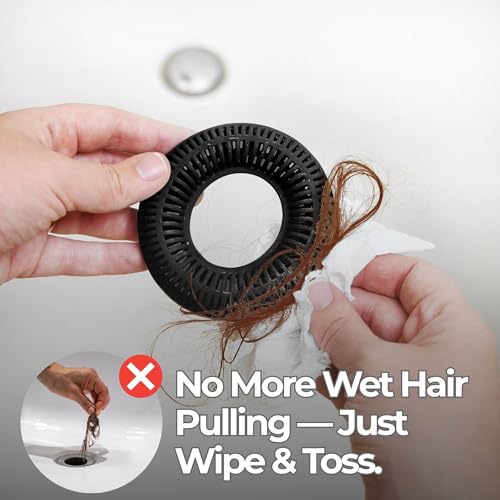 TubRing Pop-Up Drain Protector & Strainer Silicone Hair Catcher, Black | Easy snap-in design fits around bathtub stoppers. Customizable utility guard for clog prevention. Fits 1.85"- 2.16" drains. - color: Black