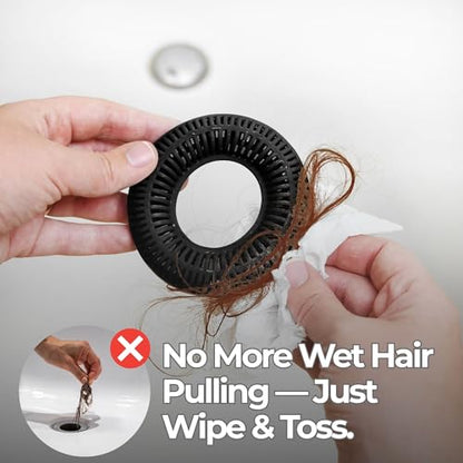 TubRing Pop-Up Drain Protector & Strainer Silicone Hair Catcher, Black | Easy snap-in design fits around bathtub stoppers. Customizable utility guard for clog prevention. Fits 1.85"- 2.16" drains. - color: Black