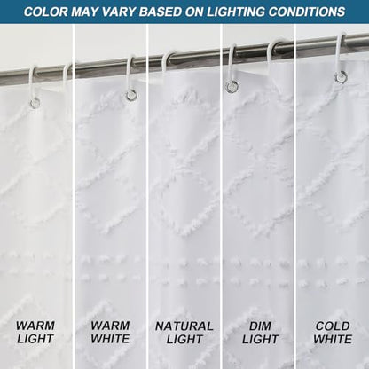 White Stall Boho Shower Curtain, Modern Tufted Plaid Striped Narrow Half Size Fabric Shower Curtain, Farmhouse Tufted Textured Shower Curtains for Bathroom, 36" Wx72 L - color: White, size: 36"W x 72"L (Pack of 1)