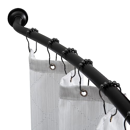 Bath Bliss Curved Shower Rod | Adjustable 42"-72" Inch | Bathroom Shower Curtain and Liner Rod | 33% More Space | Wall Mounted | Easy Installation | Matte Black - color: Matte Black