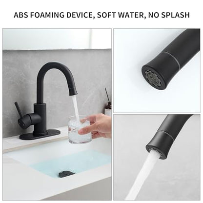 Black Bathroom Sink Faucet with Pull Out Sprayer for 1 Hole,Bar Sink with Pop-Up Drain,Single Handle Small Kitchen Faucet with 4 in Deck Plate,360°Swivel Faucet for Farmhouse Vanity - color: Black, style: Pull out-R