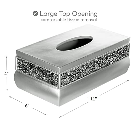 Crackled Glass Silver Tissue Box Cover Rectangular - Decorative Bling Tissue Box Holder With Beautiful Mosaic Glass - Elegant Tissue Holder For Bathroom With Durable Bottom Slider (Silver Collection) - style: Tissue Box Cover