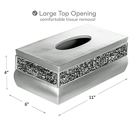 Crackled Glass Silver Tissue Box Cover Rectangular - Decorative Bling Tissue Box Holder With Beautiful Mosaic Glass - Elegant Tissue Holder For Bathroom With Durable Bottom Slider (Silver Collection) - style: Tissue Box Cover