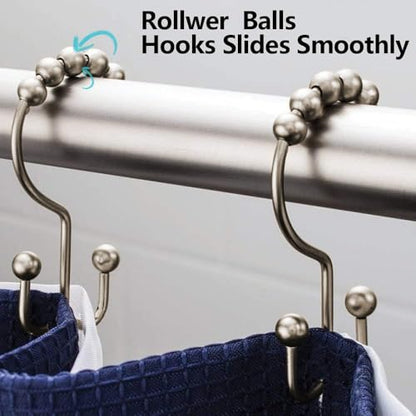 DAWNER Shower Curtain Hooks, Rust Proof Metal Easy Glide Double Rings, Stainless Steel Hangers for Bathroom Curtains, Set of 12, Brushed Nickel - color: Brushed Nickel