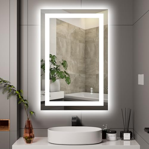Hivone 24X36 LED Bathroom Mirror with Lights, Anti-Fog, Dimmable, Backlit + Front Lit, Smart Bathroom Vanity Mirror, Memory Function, Shatterproof, Tempered Glass (Horizontal/Vertical) - size: 24"L x 36"W