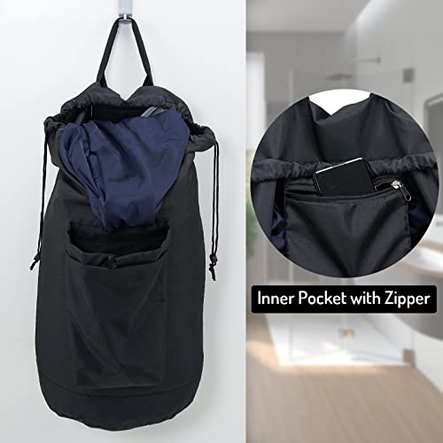 Seiritex Laundry Backpack Bag, Dirty Clothes Travel Laundry Bag with Shoulder Straps for College Dorm (Black) - color: Black