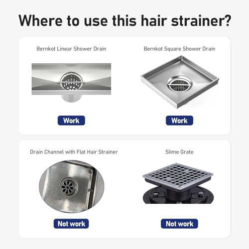 Hair Catcher Hair Strainer, 304 Stainless Steel Filter | w/Stainless Drain Key Lifting Hook, Hair and Debris Trap for Bernkot Square Linear Shower Drain