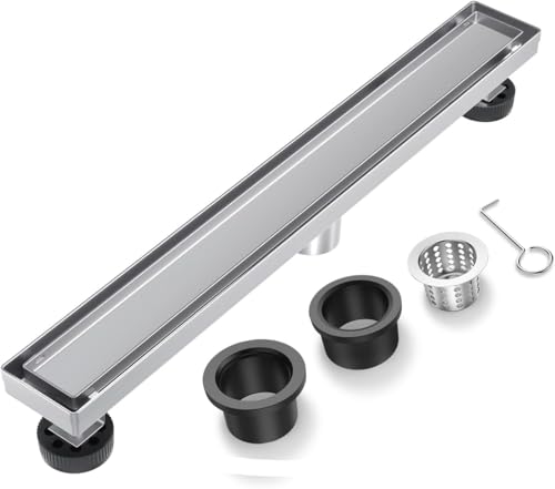 32-Inch Linear Shower Drain with Tile Insert Grate, Brushed Nickel Rectangle Floor Drain 304 Stainless Steel Including Hair Strainer - color: Brushed, size: 32 IN